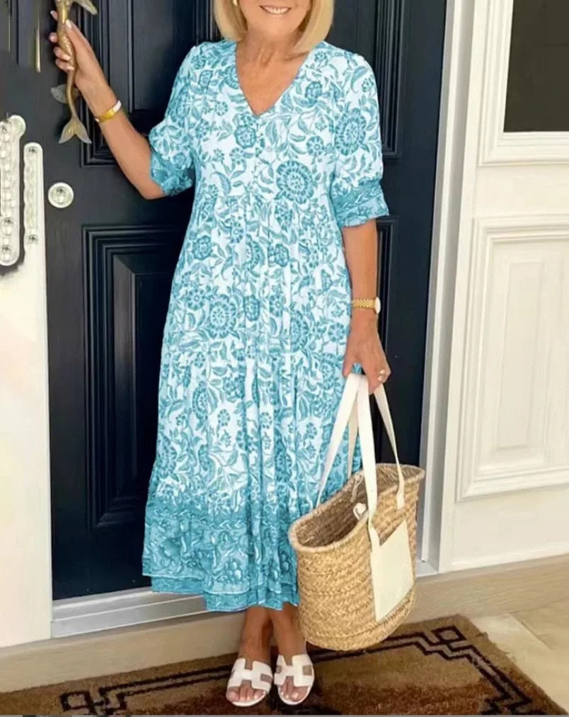 Luna | Elegant Floral V-Neck Dress