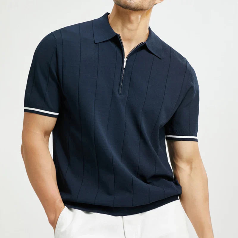 Kieran | Men’s Fine-Knit Quarter-Zip Vertical Stripe Polo