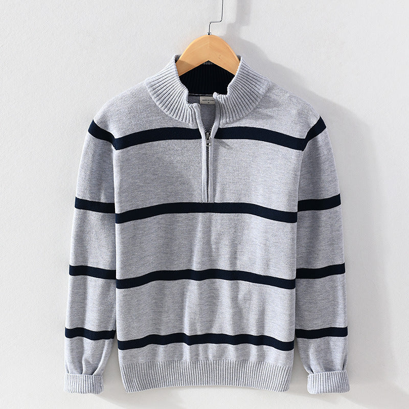 Striped Half-Zip Knit Sweater