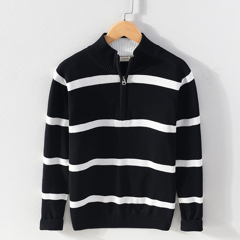 Striped Half-Zip Knit Sweater