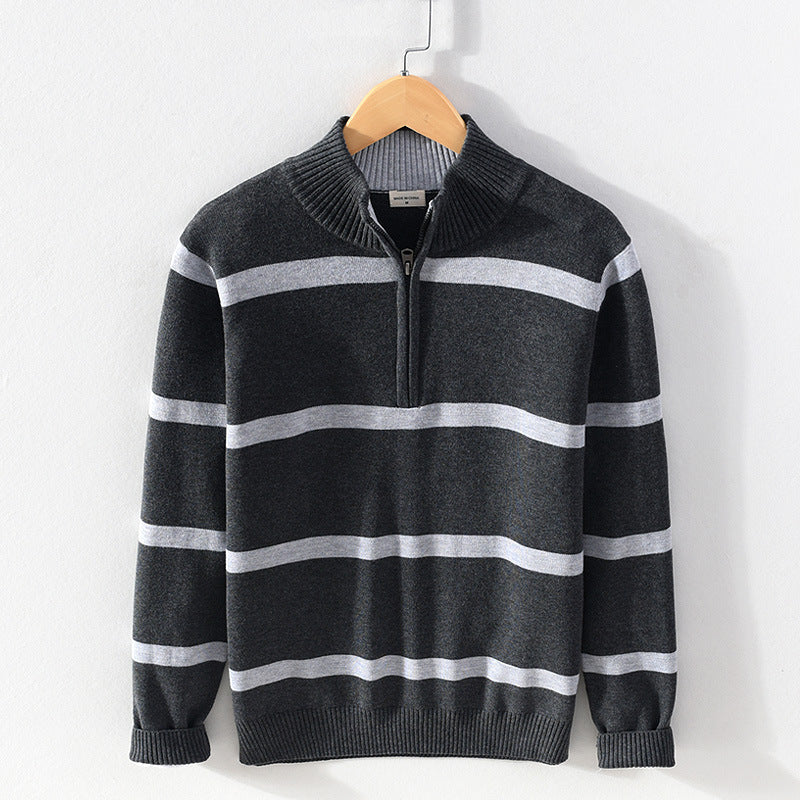 Striped Half-Zip Knit Sweater