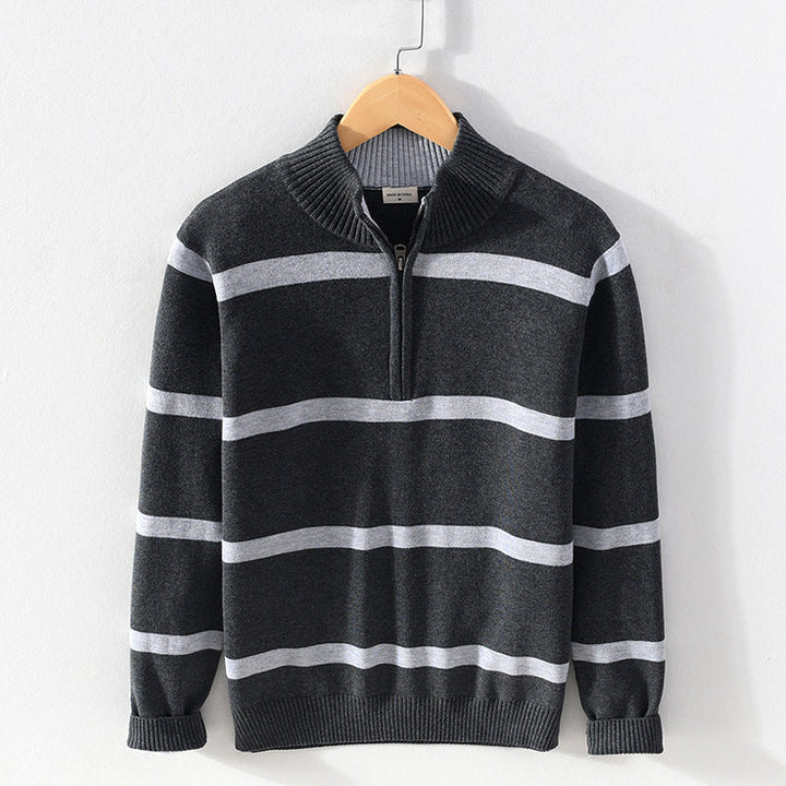 Striped Half-Zip Knit Sweater