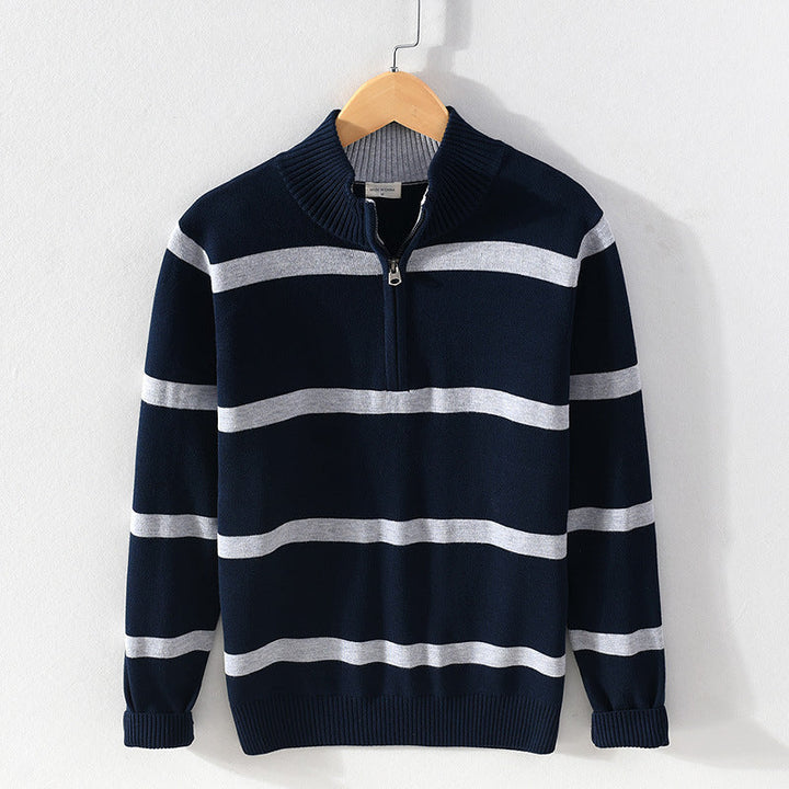 Striped Half-Zip Knit Sweater