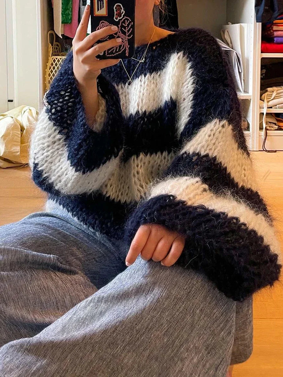 Brielle | Fluffy Striped Knit Sweater