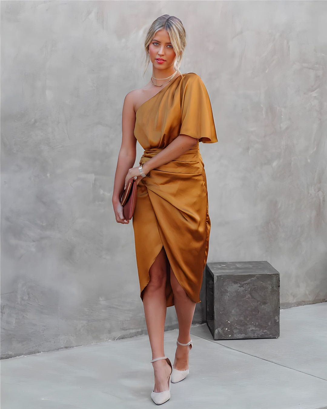 Women’s One Shoulder Wrap Midi Dress