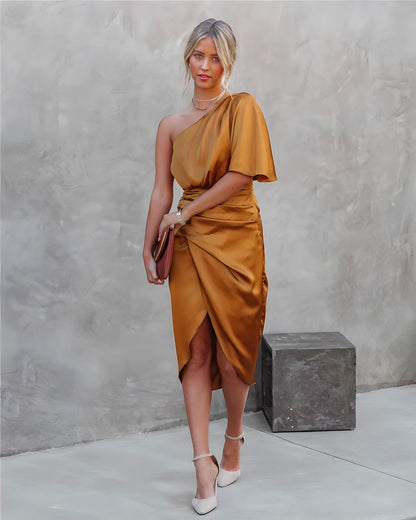 Women’s One Shoulder Wrap Midi Dress