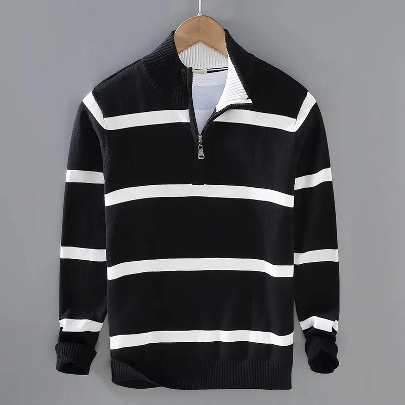 Striped Half-Zip Knit Sweater