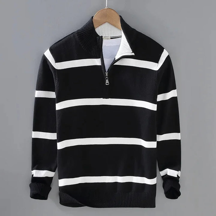 Striped Half-Zip Knit Sweater