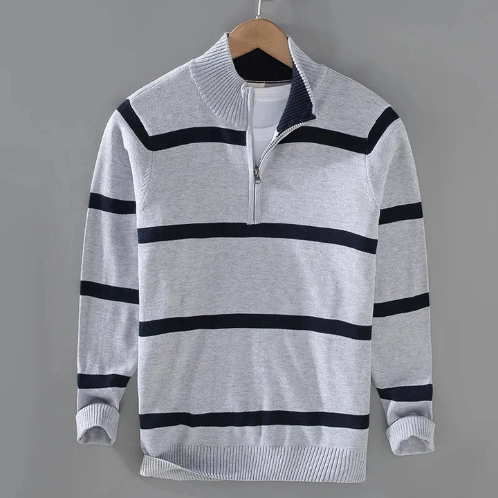 Striped Half-Zip Knit Sweater