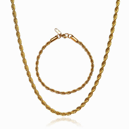 Rope Necklace X Rope Bracelet Set - Gold
