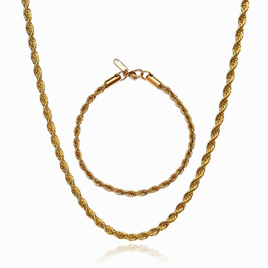 Rope Necklace X Rope Bracelet Set - Gold