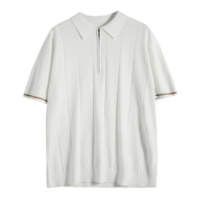Kieran | Men’s Fine-Knit Quarter-Zip Vertical Stripe Polo
