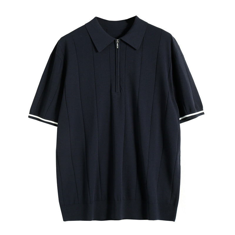 Kieran | Men’s Fine-Knit Quarter-Zip Vertical Stripe Polo
