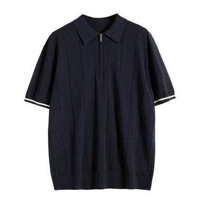 Kieran | Men’s Fine-Knit Quarter-Zip Vertical Stripe Polo