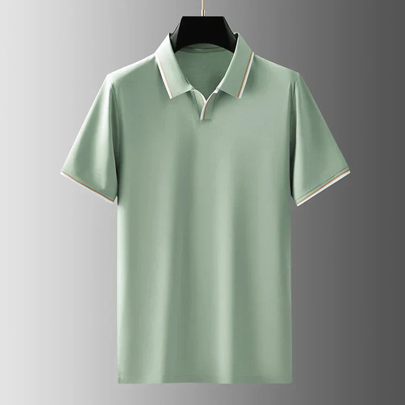 Lukas | Men’s Piqué Buttonless Johnny-Collar Polo with Contrast Tipping