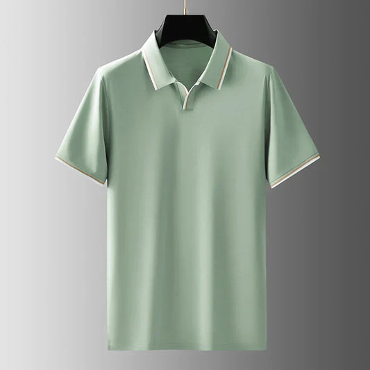 Lukas | Men’s Piqué Buttonless Johnny-Collar Polo with Contrast Tipping