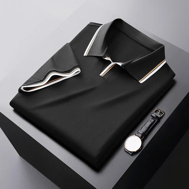 Lukas | Men’s Piqué Buttonless Johnny-Collar Polo with Contrast Tipping