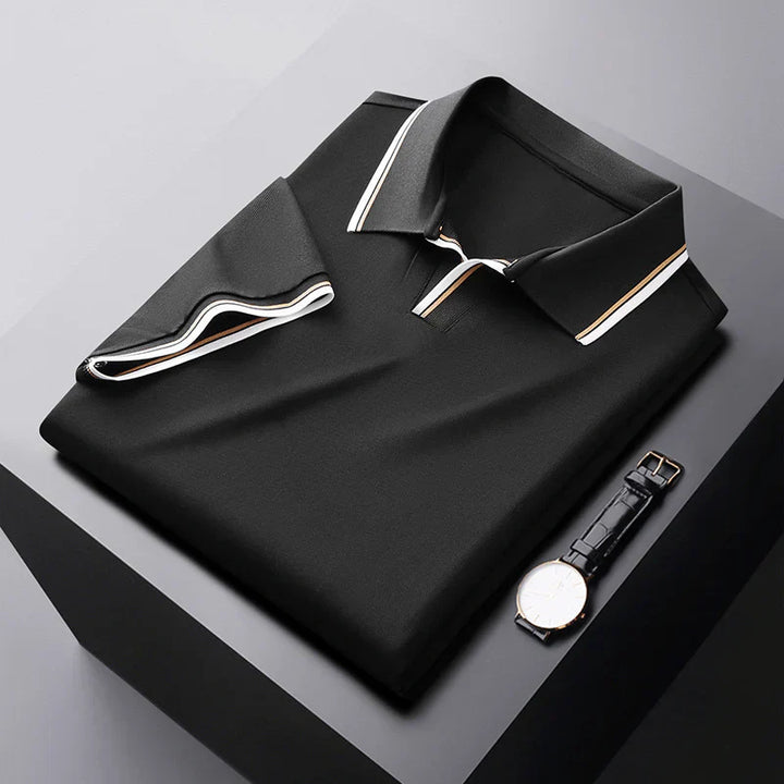 Lukas | Men’s Piqué Buttonless Johnny-Collar Polo with Contrast Tipping