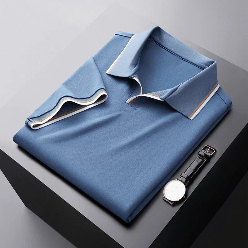 Lukas | Men’s Piqué Buttonless Johnny-Collar Polo with Contrast Tipping
