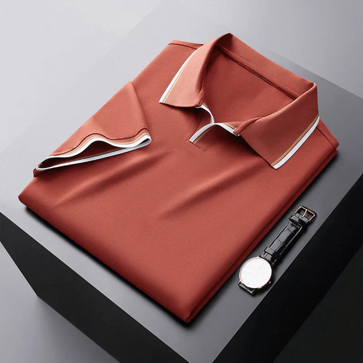 Lukas | Men’s Piqué Buttonless Johnny-Collar Polo with Contrast Tipping