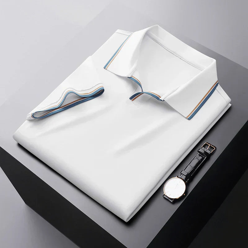 Lukas | Men’s Piqué Buttonless Johnny-Collar Polo with Contrast Tipping