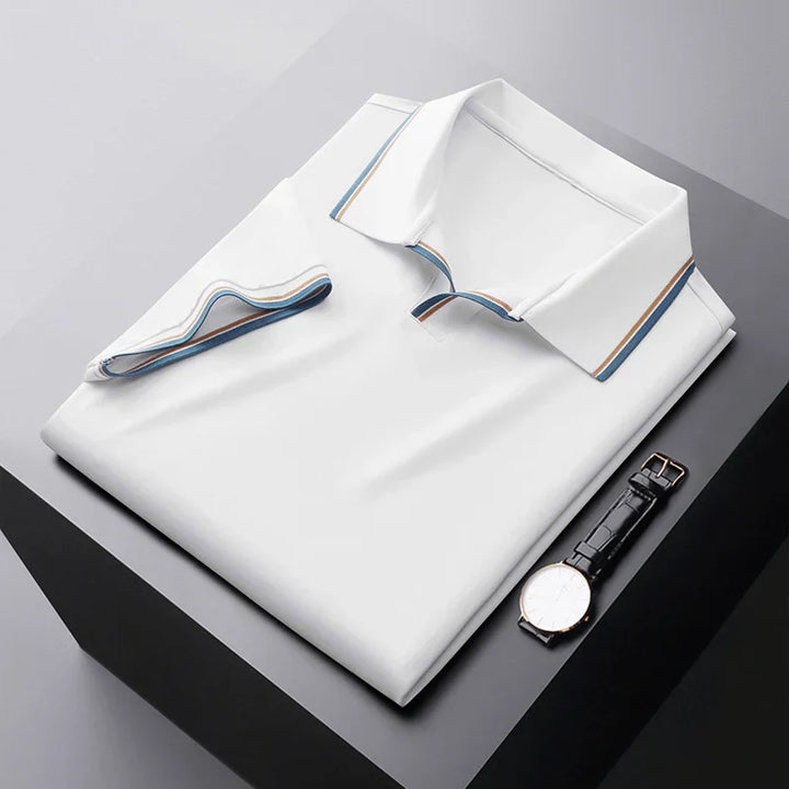 Lukas | Men’s Piqué Buttonless Johnny-Collar Polo with Contrast Tipping