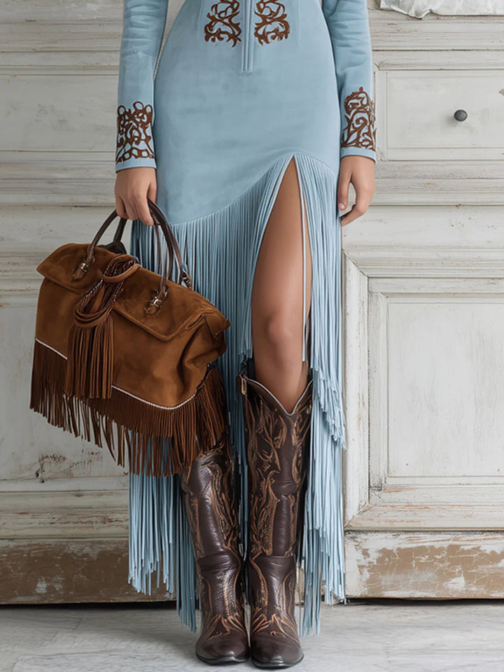 Layla | Women Suede Fringe Summer Maxi Dress