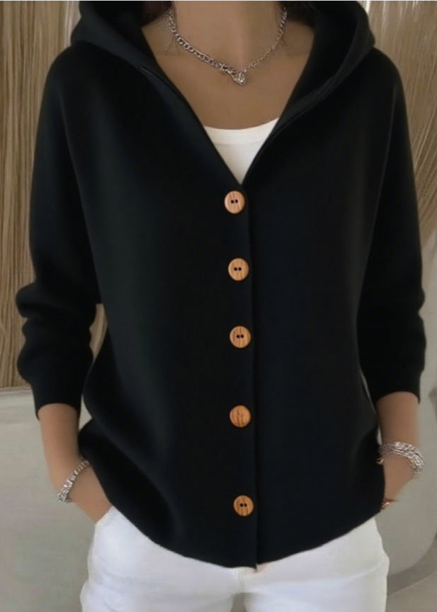 Evelyn | Button-Up Hooded Cardigan