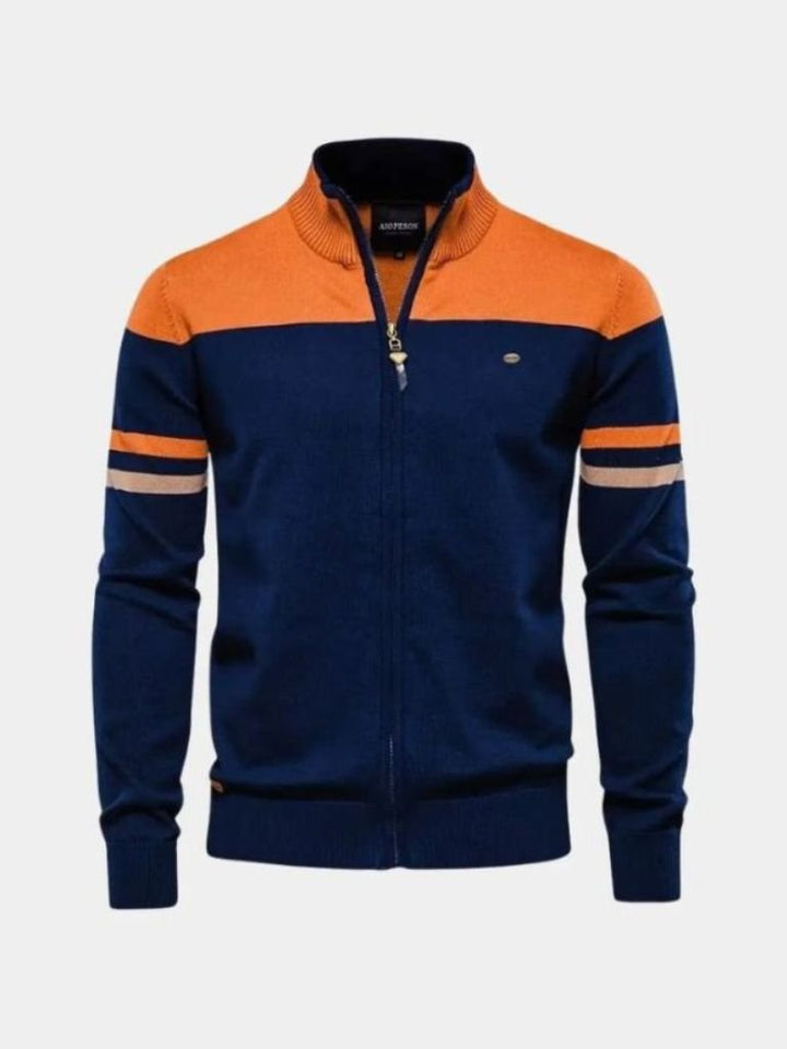 Colorblock Zip-Up Knit Sweater