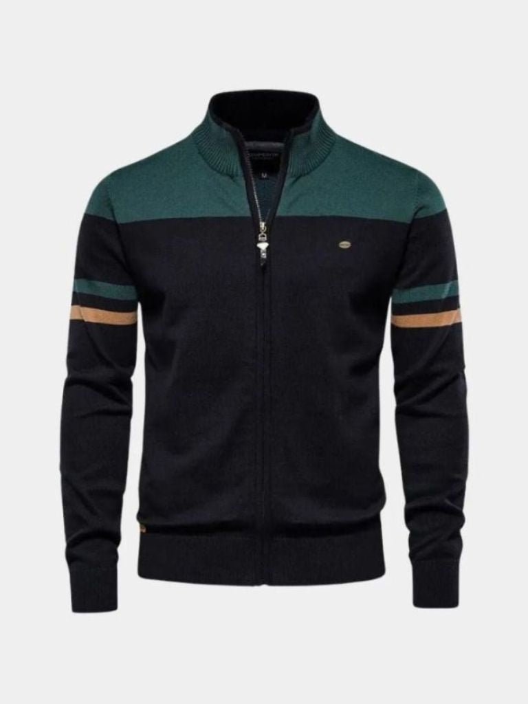 Colorblock Zip-Up Knit Sweater