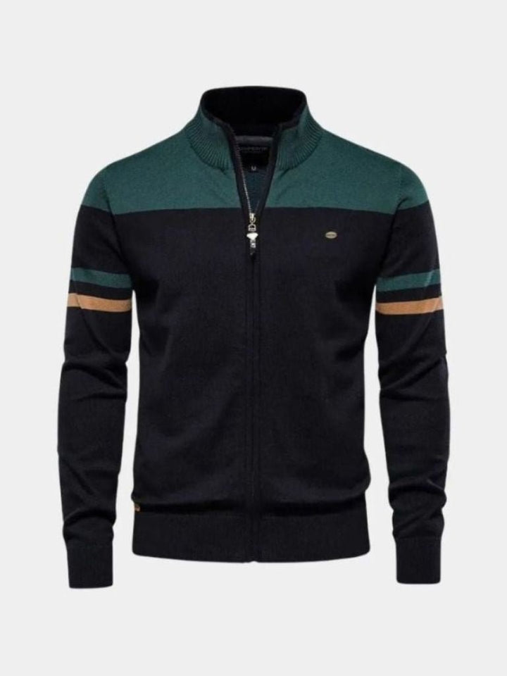 Colorblock Zip-Up Knit Sweater