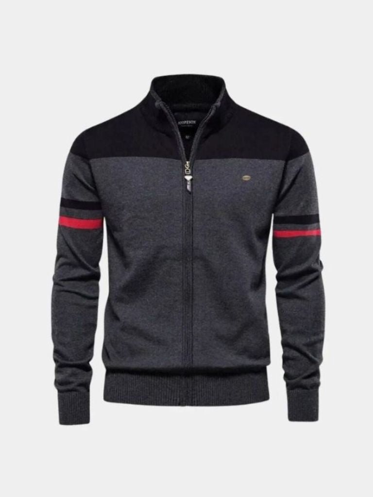 Colorblock Zip-Up Knit Sweater