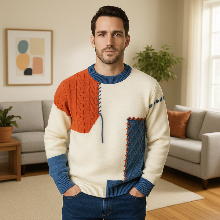 Men’s Patchwork Knit Pullover Sweater