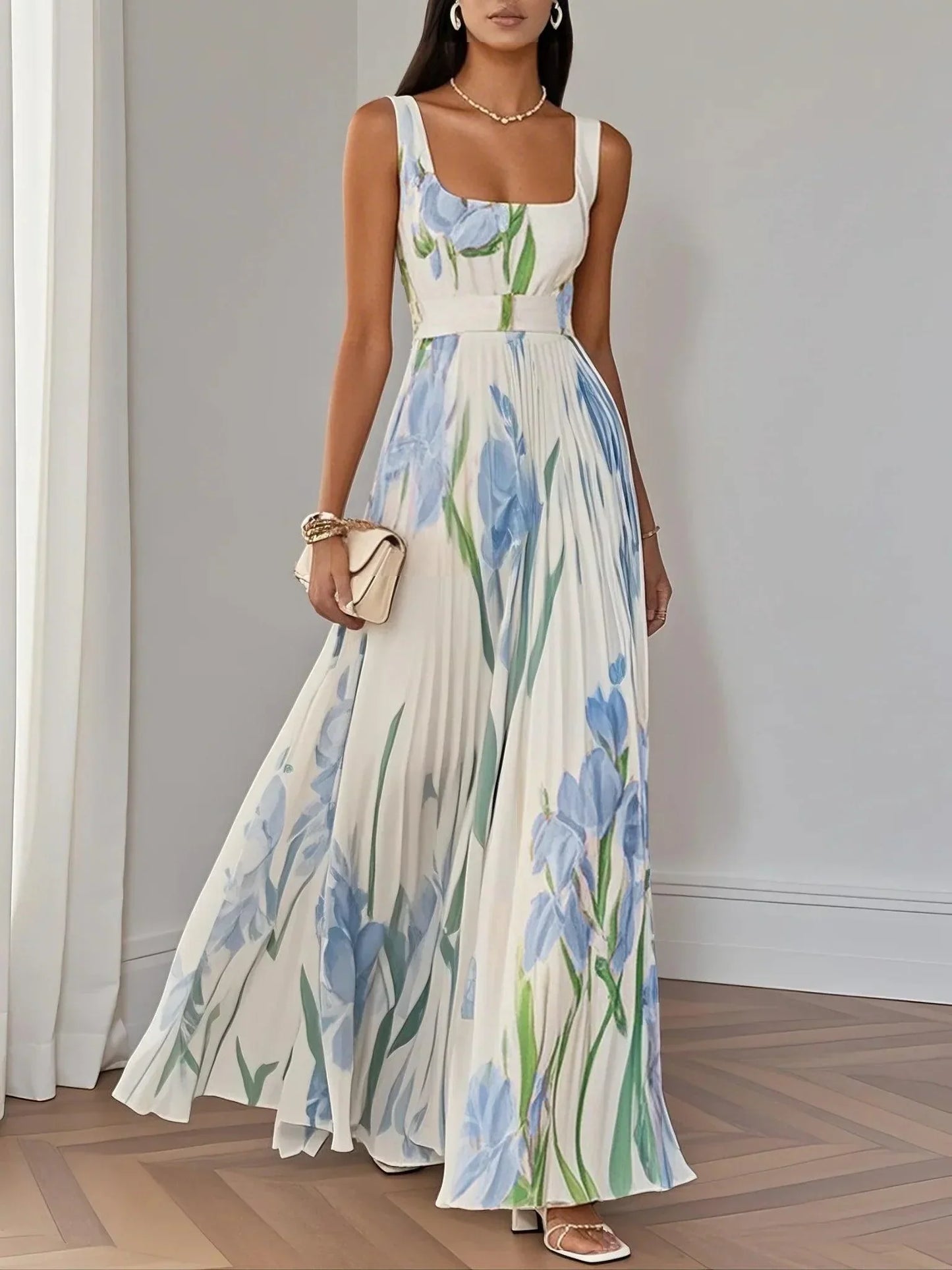 Floral Square-Neck Maxi Dress