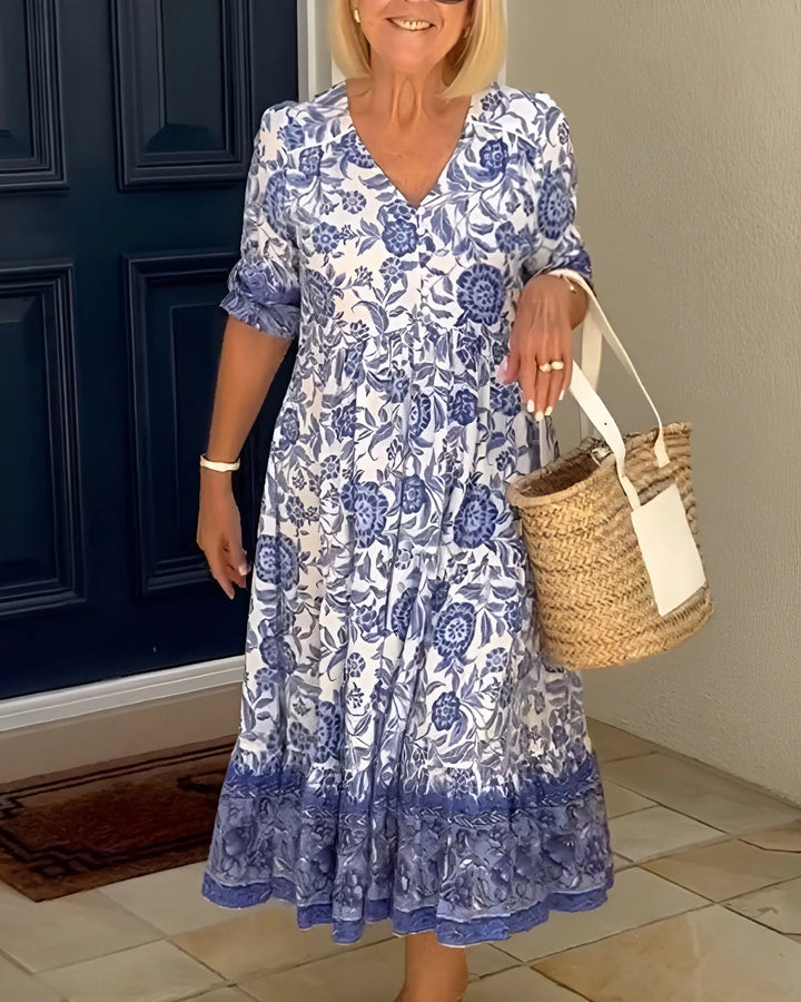 Luna | Elegant Floral V-Neck Dress