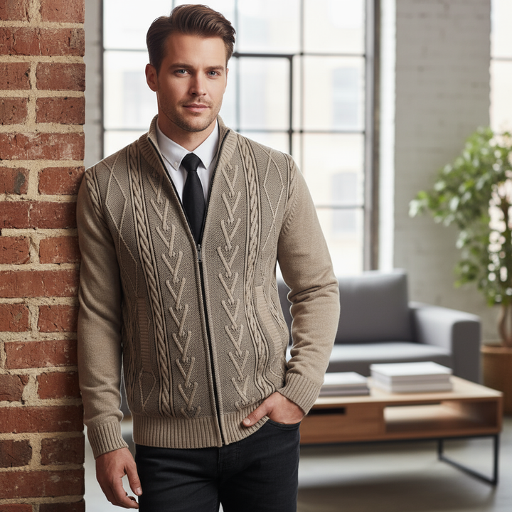 Men’s Zip-Up Cable Knit Sweater