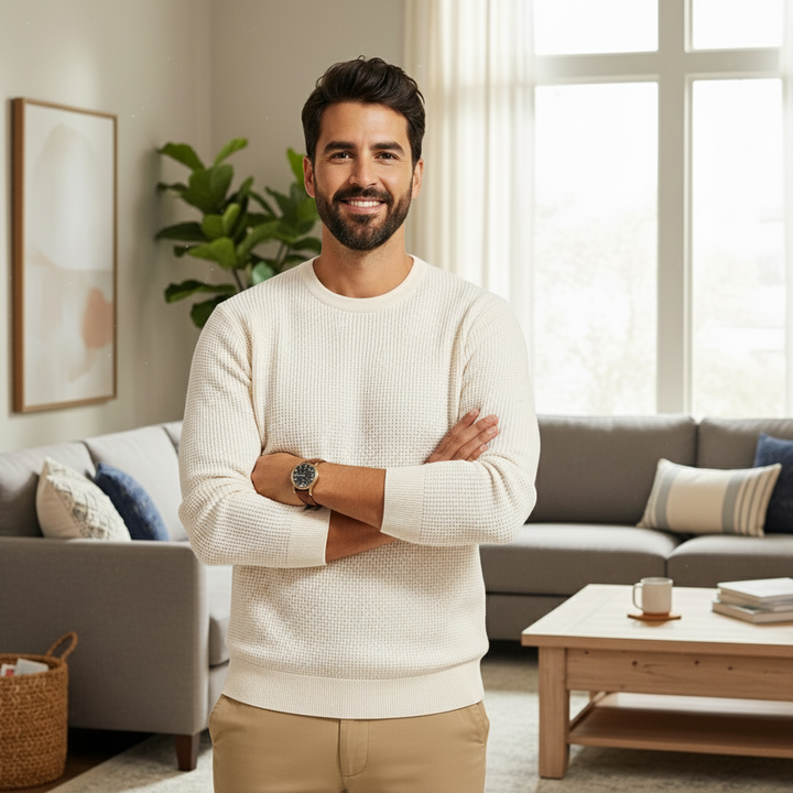 Waffle Knit Crewneck Sweater