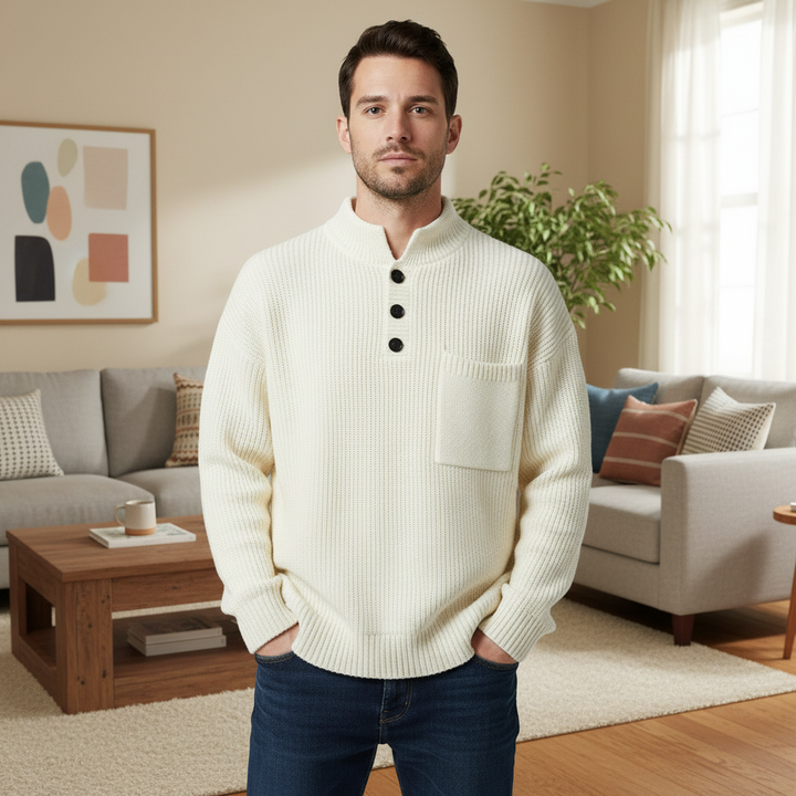 Classic Textured Henley Sweater