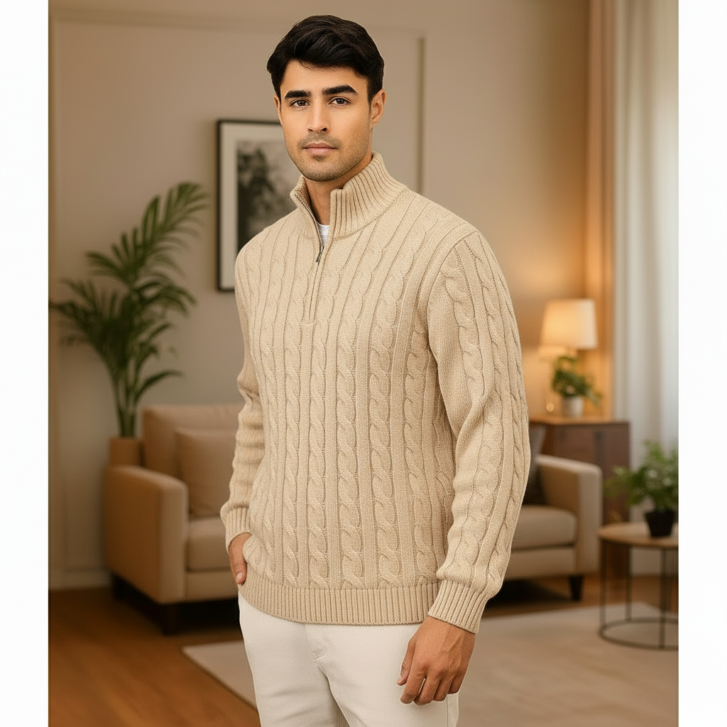Men's Cable Knit Half-Zip Sweater