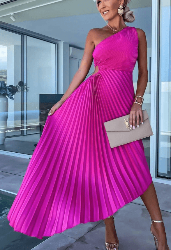 Women’s One Shoulder Pleated Maxi Dress