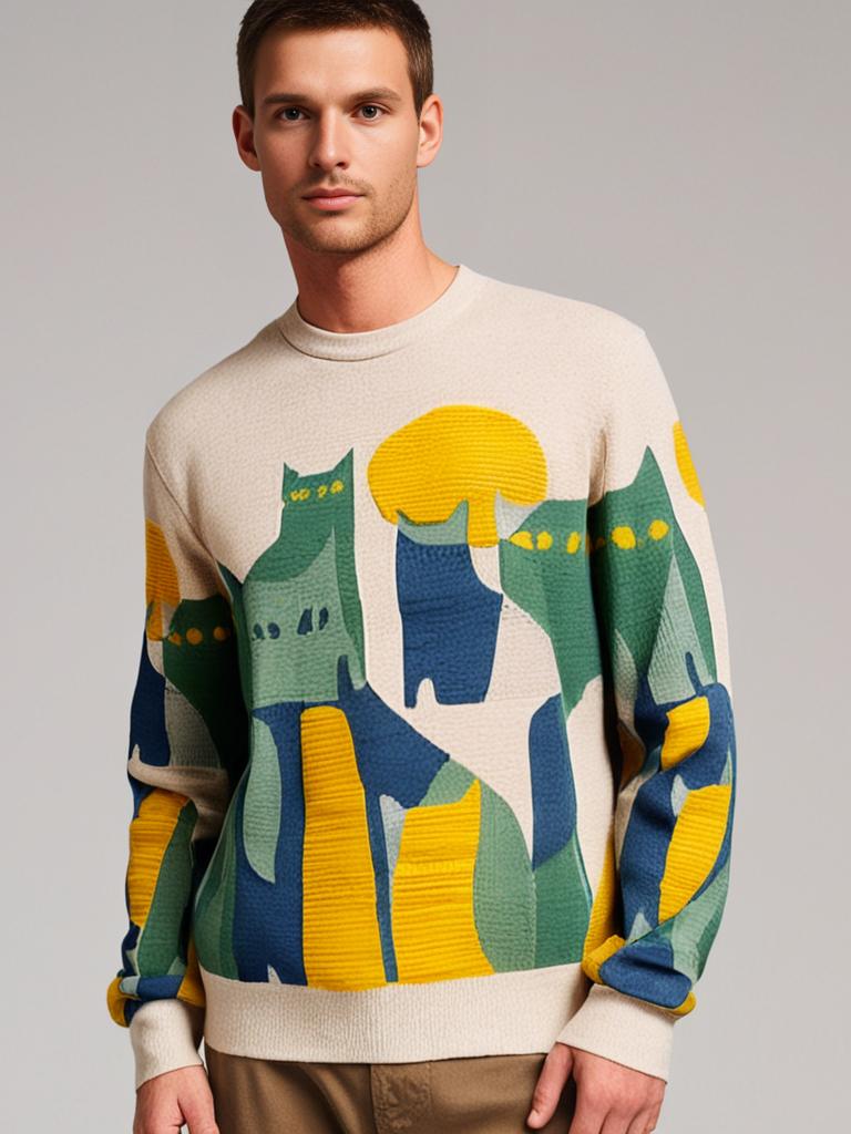 Graphic Cat Print Men’s Sweater