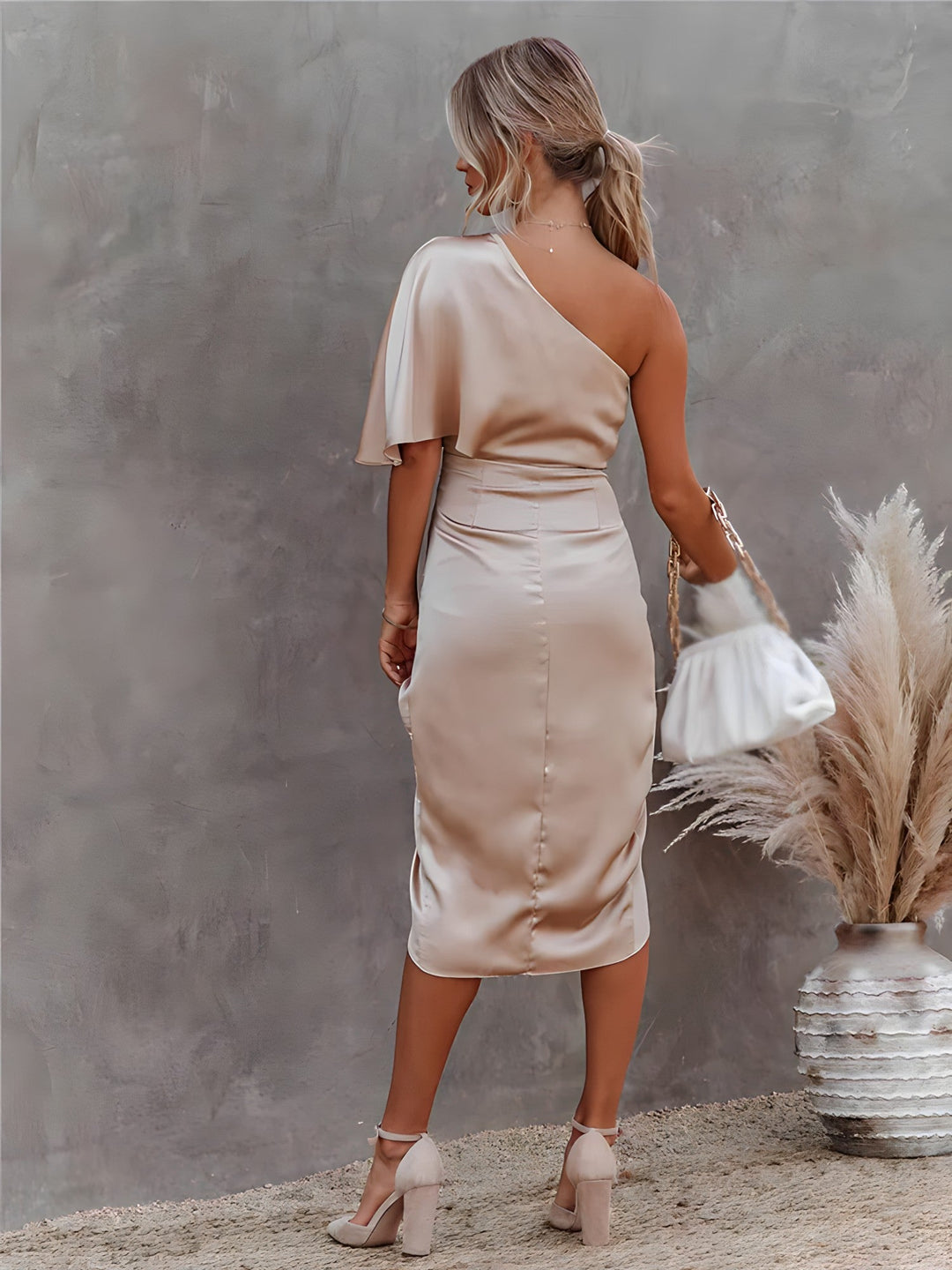 Women’s One Shoulder Wrap Midi Dress