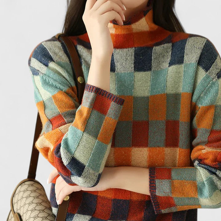 Marielle | Colorful Checkered Knit Sweater