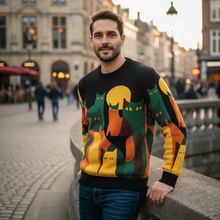 Graphic Cat Print Men’s Sweater