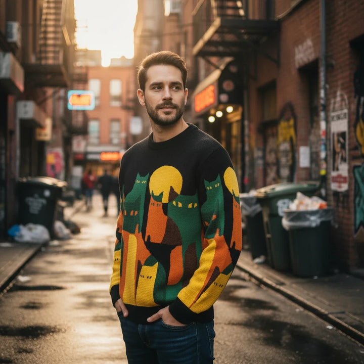 Graphic Cat Print Men’s Sweater