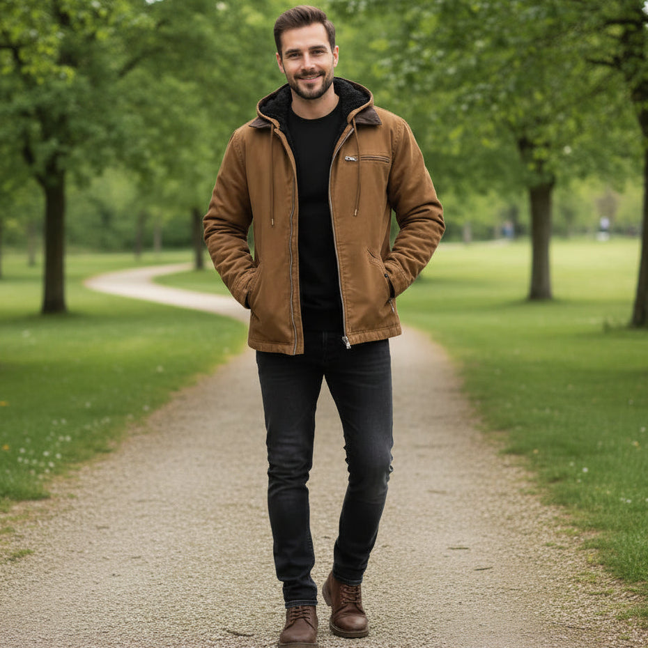 Men’s Hooded Winter Jacket with Warm Lining