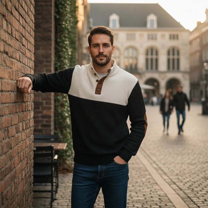 Two-Tone Button-Up Men’s Sweater