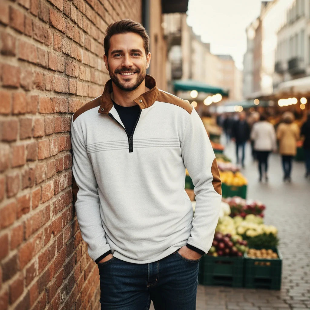 Contrast-Detail Half-Zip Pullover