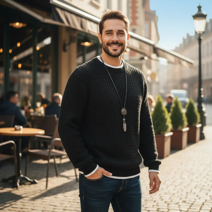 Wavy Textured Knit Men’s Sweater