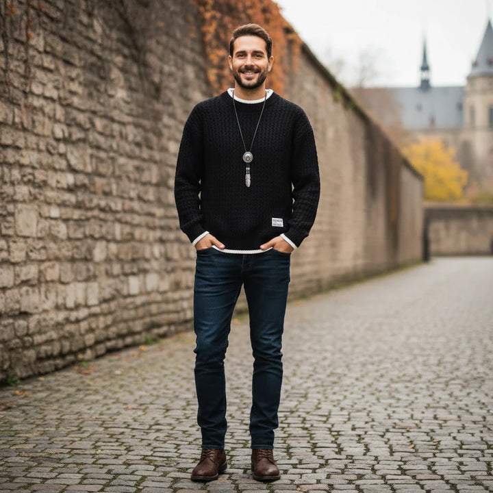 Wavy Textured Knit Men’s Sweater